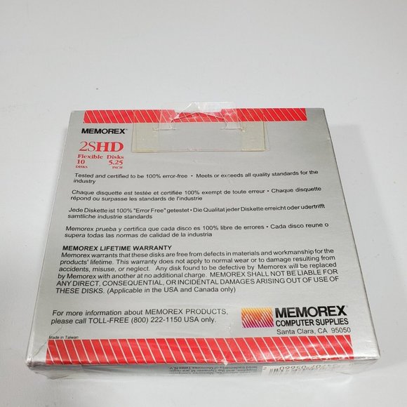 Memorex 2S/HD Double Sided High Density 5.25" Flexible Floppy Disks 10Pack - Picture 3 of 4